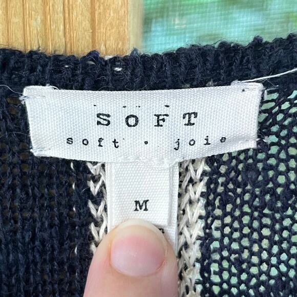 Joie Soft Navy And White Fringe Trim Cardigan Sweater Size M - Picture 8 of 9